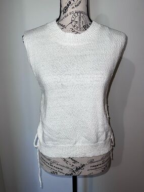 Jun & Ivy Ivory Knit Side Tie Sweater Vest Boho Cottagecore Size XL